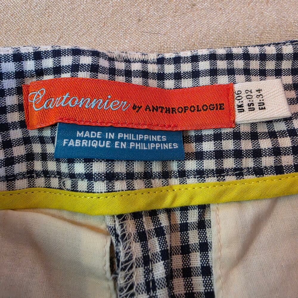 Cartonnier Anthropologie Gingham Tie-Waist Shorts Black & White Sz 2 - Picture 4 of 5